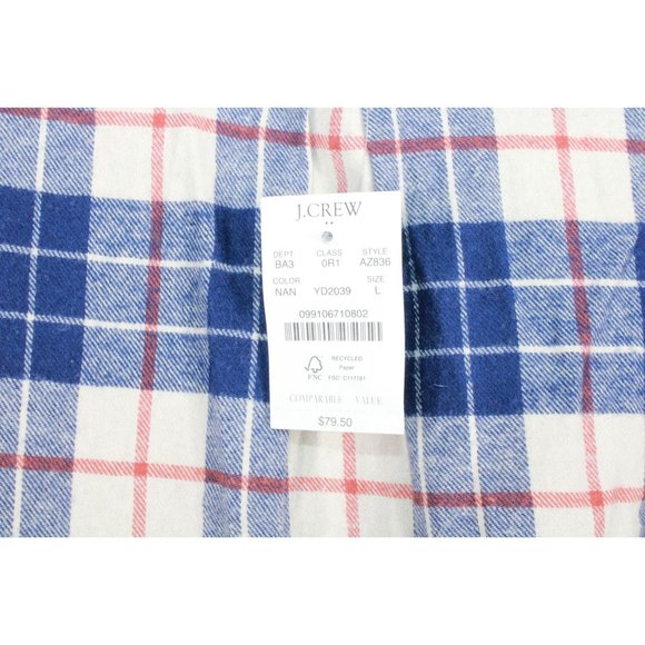 NWT J.Crew Blue Plaid Regular Flannel Cotton Button Down Shirt Size Large - Picture 6 of 11